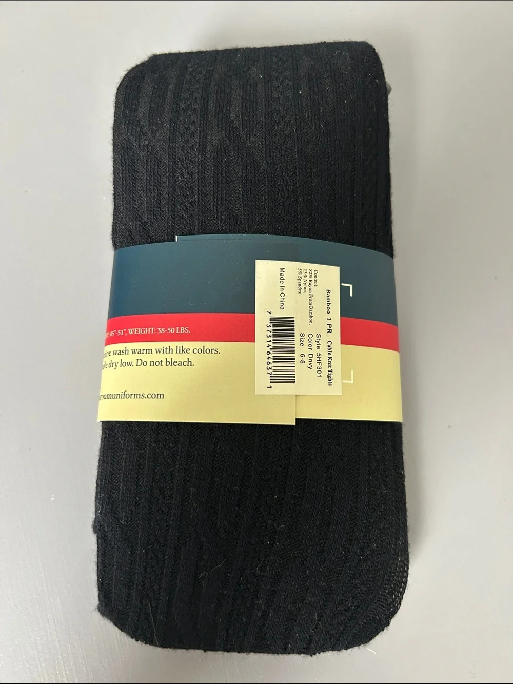 Classroom Girls Dark Navy Cable Knit Tights - Anti-Roll Waistband Sz 6-8